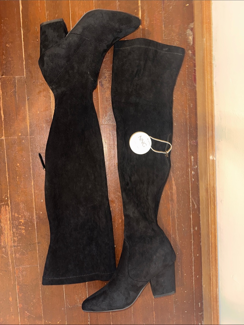 Over-the-Knee Black Suede Block Heel Boots